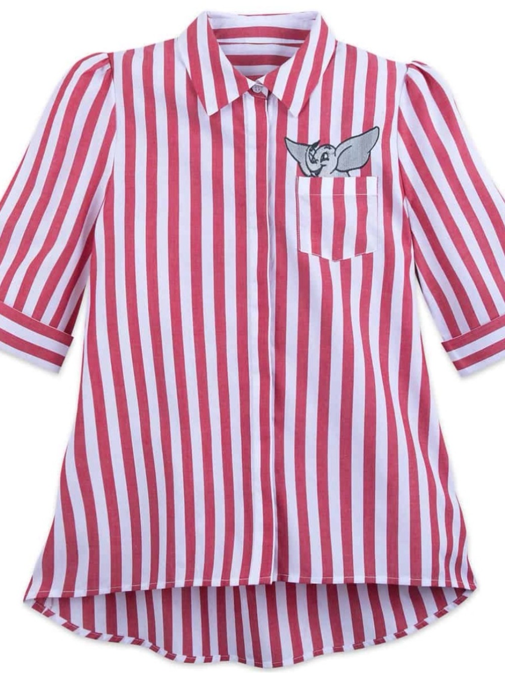 🐘 NEW Disney Embroidered Dumbo Red White Striped Short-Sleeve Buttondown Shirt - Picture 9 of 11
